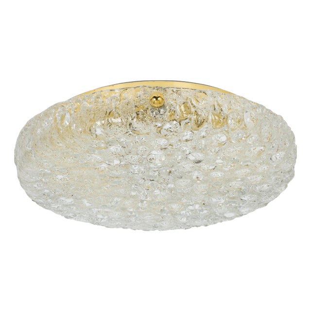 Large Round Ice Glass Flush Mount from Hillebrand, Germany, 1970s For Sale