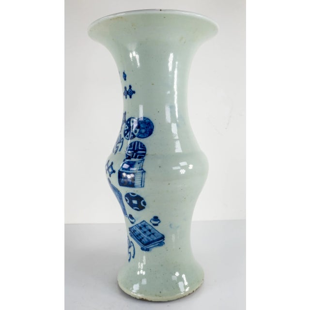 Mid 19th Century Antique Chinese Pale Celadon and Blue Yen Yen Vase For Sale - Image 5 of 13