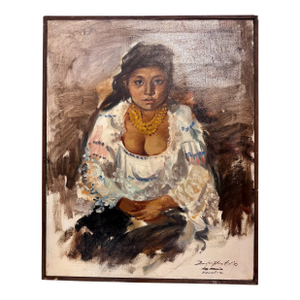 Dimitar Krustev – Las Maria, Ecuador – 1973 Original Oil on Canvas, Bulgarian-American Modernist