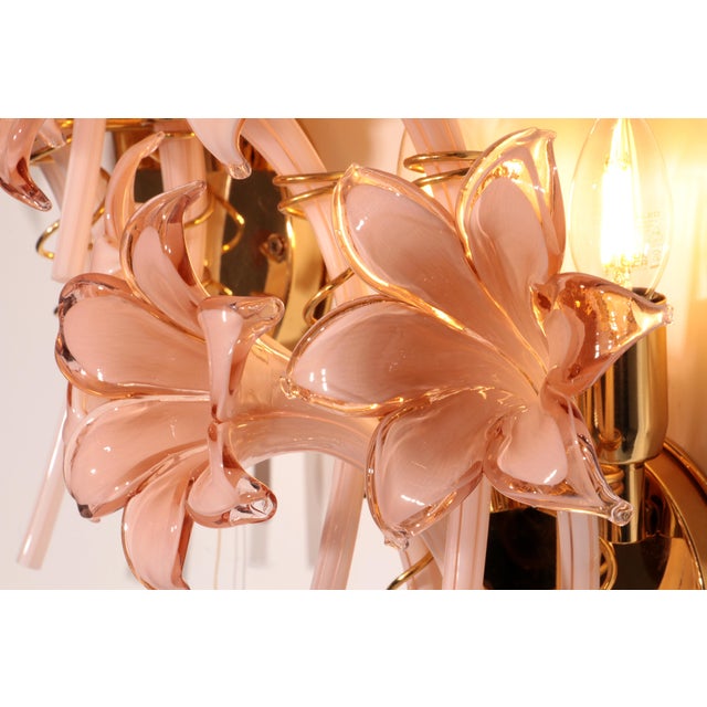 Pink Lily Spectacular Murano Wall Lamps by Franco Luce, 1970, Set of 2 For Sale - Image 9 of 10