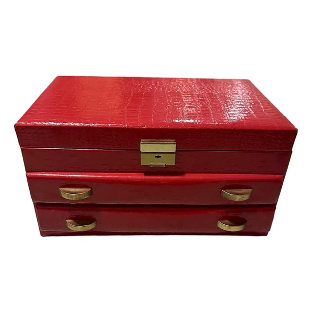 Red Buxton Vintage Crocodile Print Jewelry Box For Sale