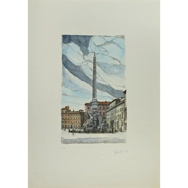Fontana dei Quattro Fiumi is an artwork realized by Giuseppe Malandrino. Original print in etching technique. Hand-signed...