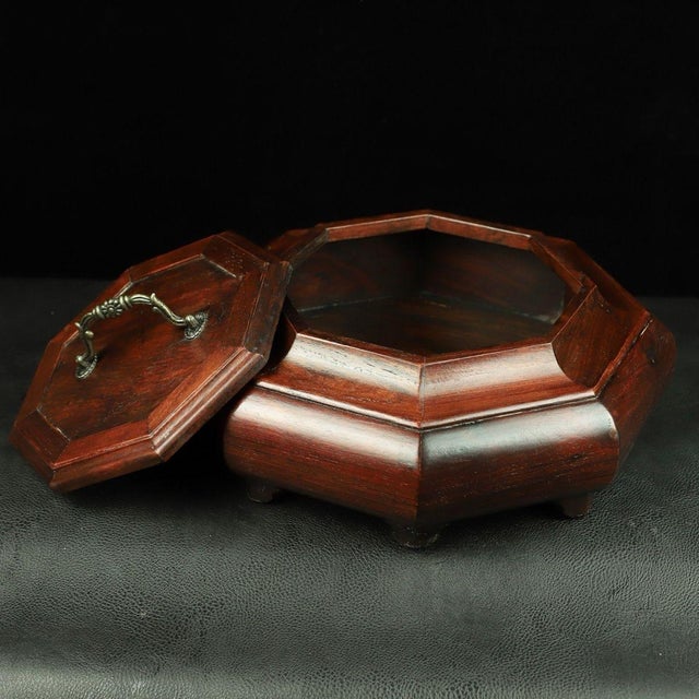 Chinese Huali Rosewood Octagonal Box With Handle For Sale - Image 3 of 10