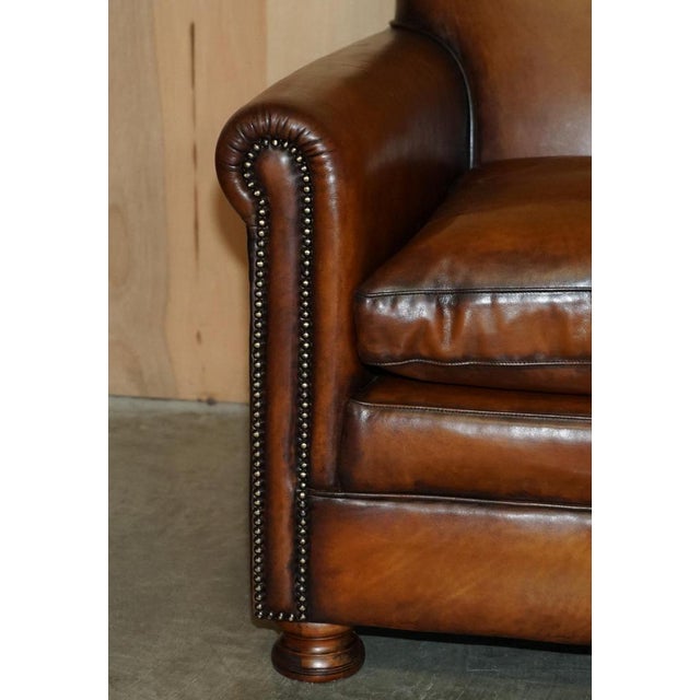 Vintage English Sofa and Chairs in Brown Leather, Set of 3 For Sale - Image 6 of 18