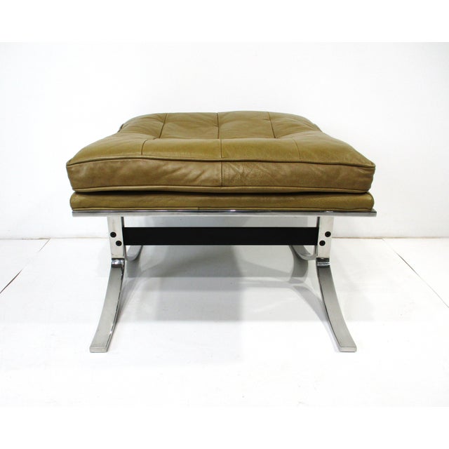 Mid-Century Modern Barcelona Styled Leather Chrome Ottoman Stool For Sale - Image 3 of 10