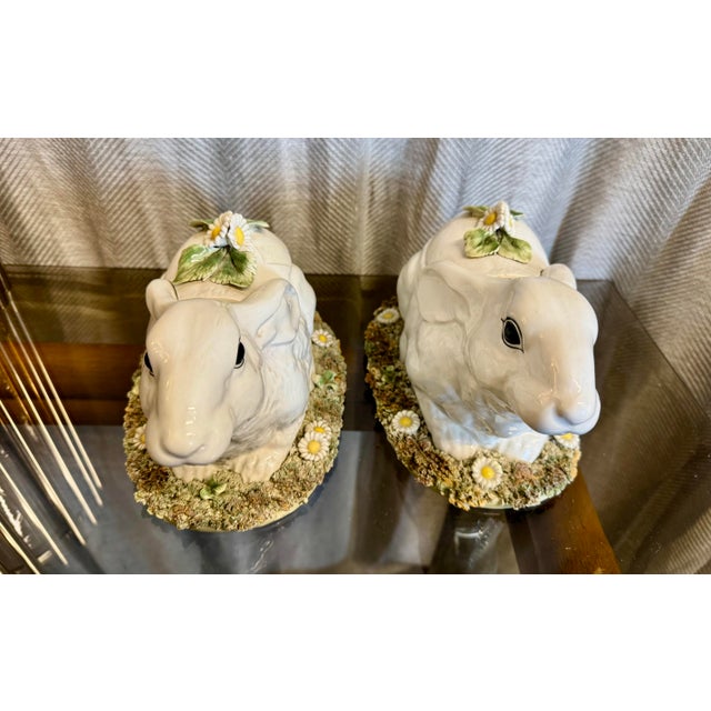 1960s Italian Majolica Bunny Centerpiece, Pair For Sale - Image 5 of 8