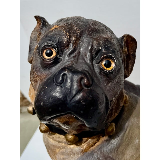 Victorian Large 19th Century English Cold-Painted Terracotta Bulldog Figure With Glass Eyes For Sale - Image 3 of 17