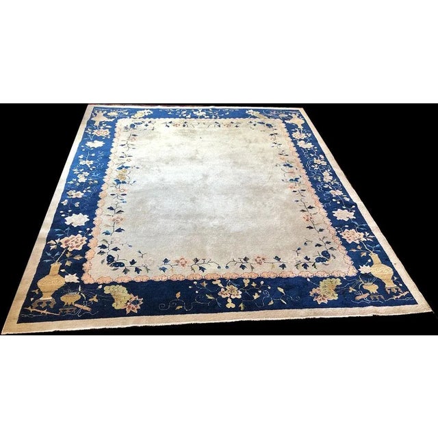 Antique White 1930s Vintage 8' X 10' Plain Field Art Deco Chinese Rug For Sale - Image 8 of 10
