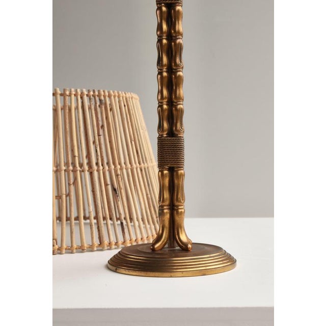 Vintage Scandinavian Table Lamp in Faux Bamboo with Rattan Shade, 1960s For Sale - Image 13 of 15
