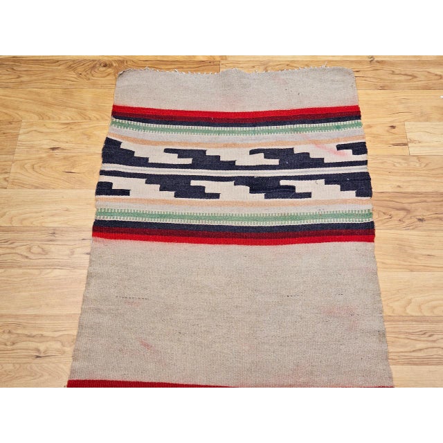 Vintage Native American Navajo Area Rug, Handwoven Wool, Stripe Pattern,Ivory & Red, 2x4 For Sale - Image 9 of 16