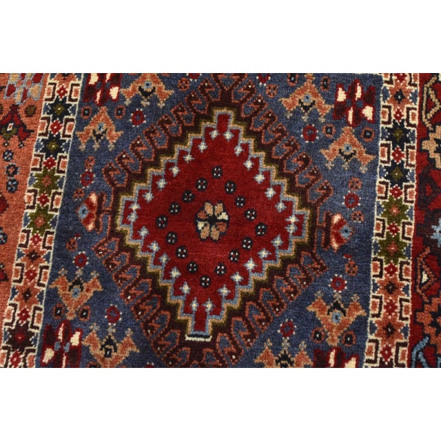 Textile Yalameh Rug 3'5'' X 4'9'' Multicolor Wool Vintage Tribal Hand-Knotted Carpet For Sale - Image 7 of 12