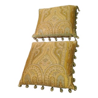 Contemporary Anichini Brocade Pillows With Tassels- a Pair For Sale
