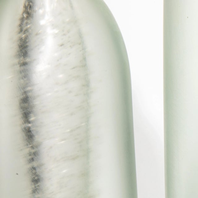 Set of 3 Hand Blown Murano Voda Vases / Bottles in Frosted Silver For Sale - Image 4 of 6
