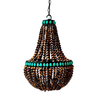 Golden Tigers Eye Beaded Arturo Empire Chandelier by Marjorie Skouras, Turquoise Accent Stones. For Sale