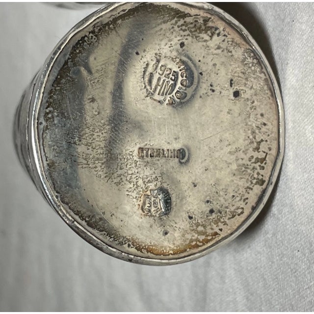 Silver Pair Vintage Mexican Openwork 925 LHM Sterling Silver Glass Salt & Pepper Shaker For Sale - Image 8 of 8