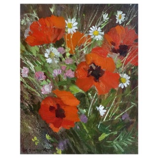 Alfejs Bromults, In the Middle of Summer, 1985, Oil on Cardboard For Sale