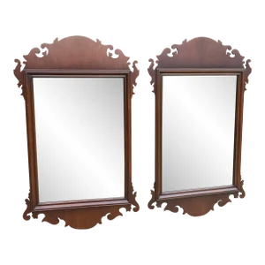 Pair Mid 20th Century Kindel Chippendale Style Oxford Mahogany Mirrors