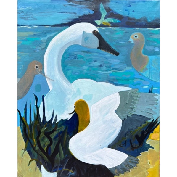 “Nosey Neighbors” a Swan Painting by LWren Walraven For Sale