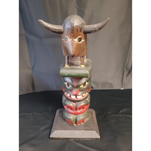 Wood 1950s Vintage Wooden Carvedhandpainted Totem For Sale - Image 7 of 7