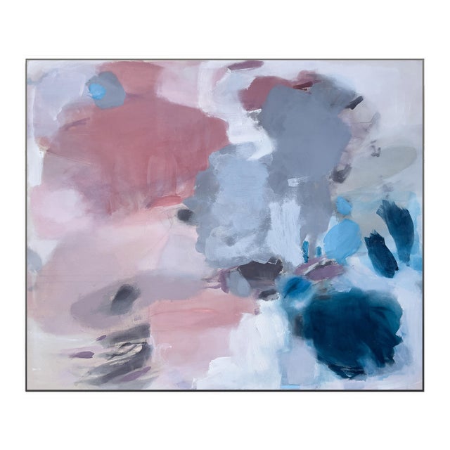 "Half-Past Six" Large Lyrical Abstraction Painting in Blush, Slate Blue & Deep Teal by Stacey Warnix For Sale