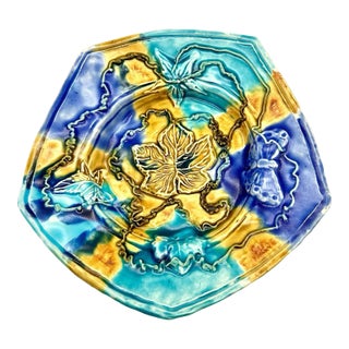 Early 21st Century Studio Pottery Pentagon Majolica Decorative Plate Blue & Yellow For Sale