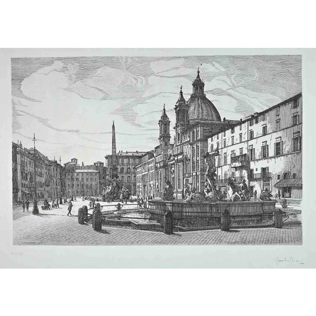 View of Piazza Navona is an original contemporary artwork realized in 1970 by the Italian artist Giuseppe Malandrino...