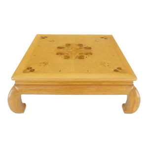 Large 4' Square Burl Wood Top Massive Legs Oriental Chinese Coffee Center Table