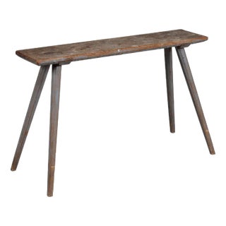 Mid 19th Century Swedish Bench in Pine with Fragments of Grey Paint For Sale