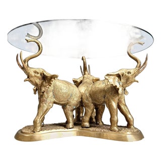 Vintage Brass Elephant Coffee Table, 1970s For Sale