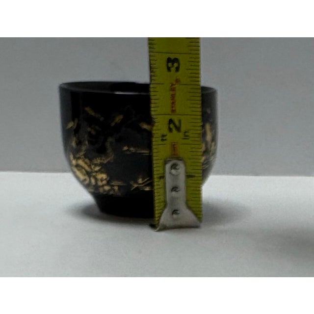 Vintage Japanese Black & Gold Tea Set | Teapot W Bamboo Handle + 4 Cups | Chinoiserie Landscape | Japan Porcelain Tea Service For Sale - Image 4 of 10