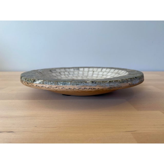 A wonderful midcentury marble mosaic plate featuring a rooster motif by Heide Mosaic of Denmark. Unmarked.