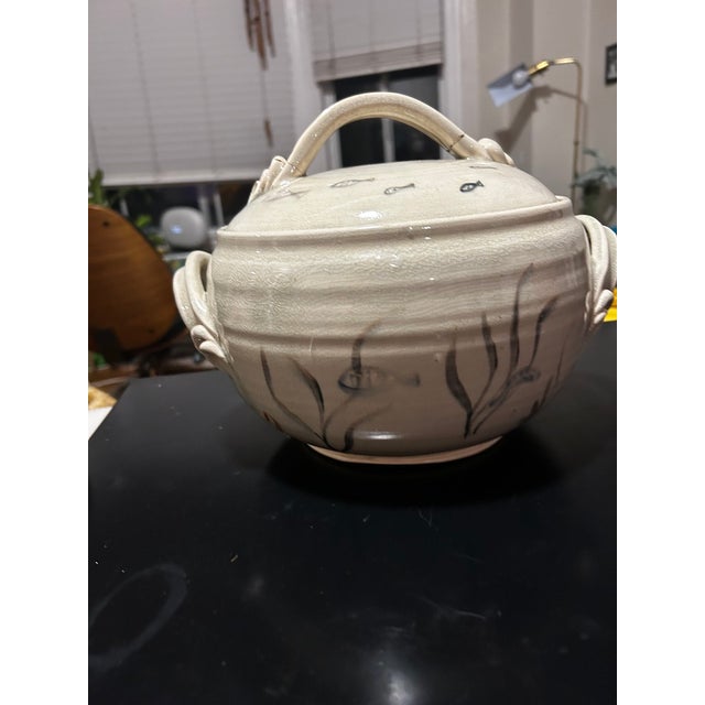 Antique White 1970s Handmade Studio Pottery Serving Bowl With Lid For Sale - Image 8 of 9
