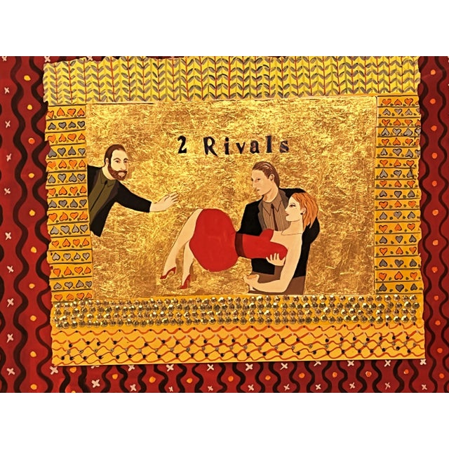 Figurative Original Francis Hamilton Gold Leaf Collage Art '2 Rivals' 1980 For Sale - Image 3 of 13