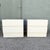 Chic pair of vintage Postmodern nightstands featuring a soft blush pink laminate finish and clean, minimalist styling....