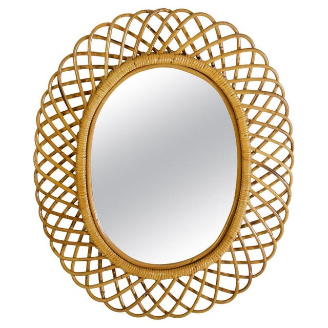 Mid-Century Rattan Wall Mirror in the style of Franco Albini, Italy, 1960s For Sale - Image 9 of 9