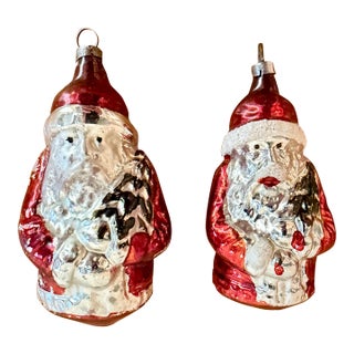 Antique German Mercury Glass Santa Ornaments, Set of 2 For Sale