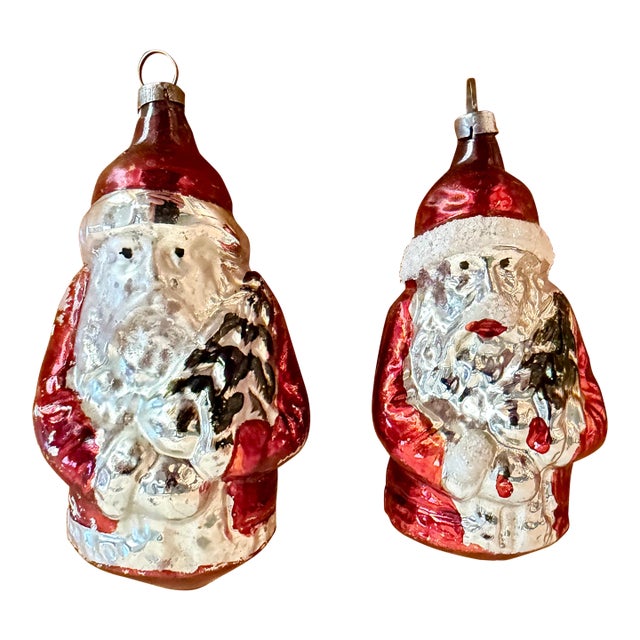 Antique German Mercury Glass Santa Ornaments, Set of 2 For Sale