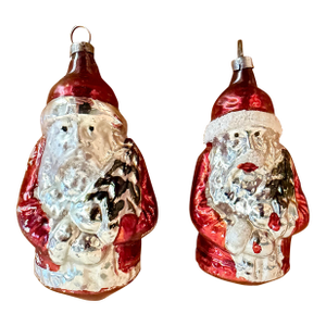 Antique German Mercury Glass Santa Ornaments, Set of 2