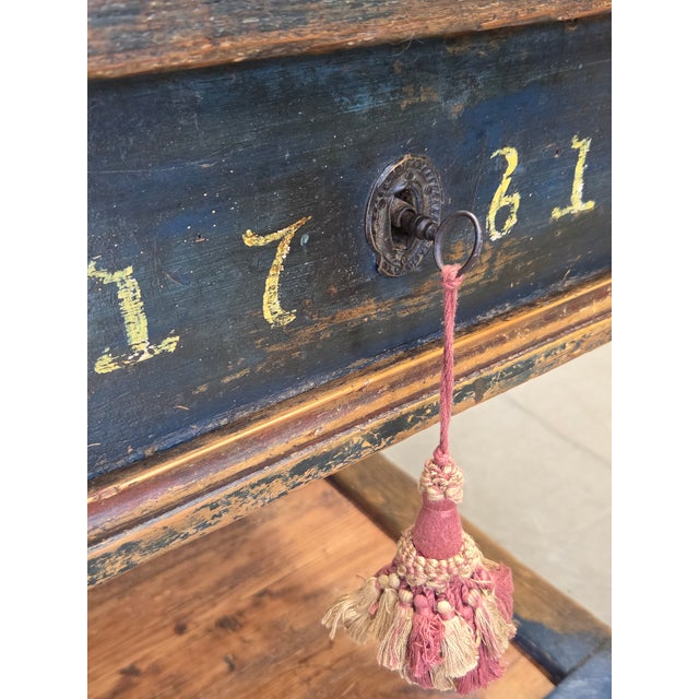 Antique European Rustic Painted Pine Baker's Table, Romania, 1761 For Sale - Image 9 of 18