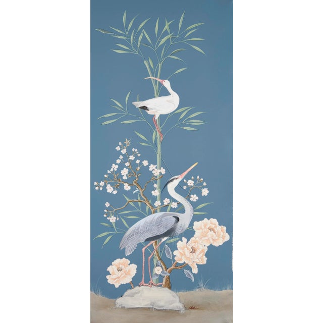 Chinoiserie "More Than Birds" Coastal Chinoiserie Triptych by Allison Cosmos - Set of 3 For Sale - Image 3 of 4