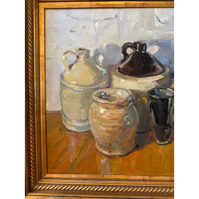 24x36. Oil on canvas by Florida artist James P. Kerr. Still life of ceramics. Signed lower right of painting, signed and...