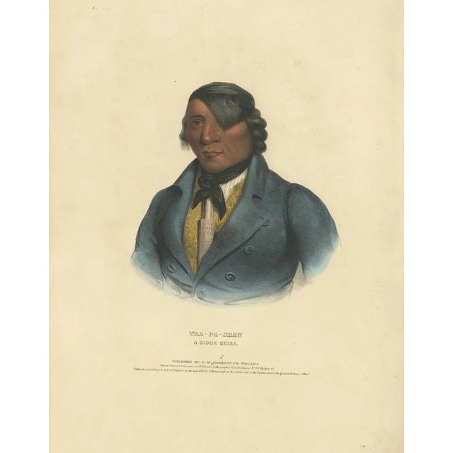Charles Bird King, Portrait of Waa-Pa-Shaw Sioux Chief, 1838, Hand-Colored Lithograph For Sale