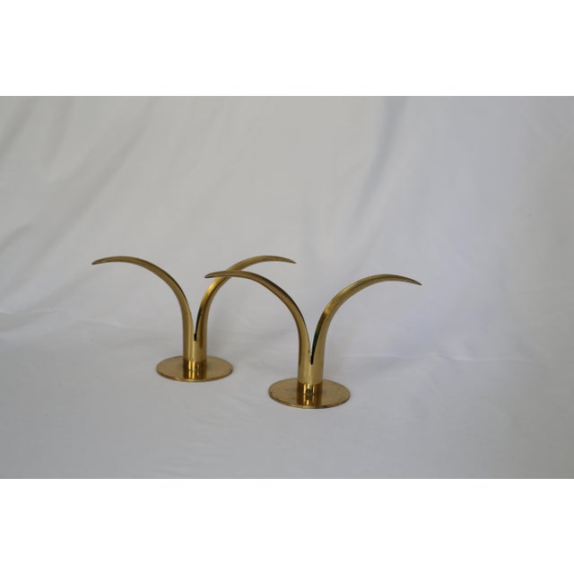 Mid-Century Modern Pair Vintage Brass “Liljan” Candle Holders – Ivar Björk for Ystad Metall – Scandinavian Modern For Sale - Image 3 of 8