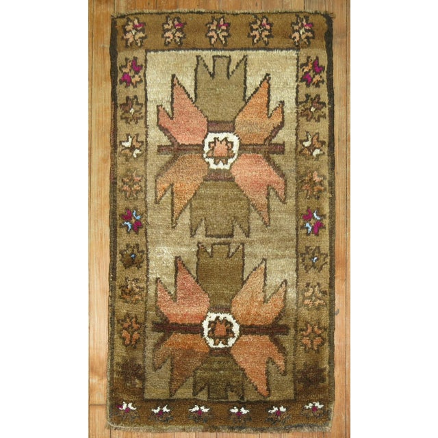 Vintage Zabihi Collection Turkish Village Brown Throw 20th Century Rug - 2' x 3'6" For Sale - Image 4 of 6