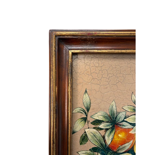 Late 20th Century Maitland-Smith Style Hand-Painted Orange Topiary Crackle Wall Panel For Sale - Image 4 of 6
