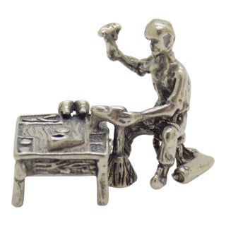 Vintage Italian Handmade Genuine Silver Shoemaker at Work Figurine Miniature For Sale