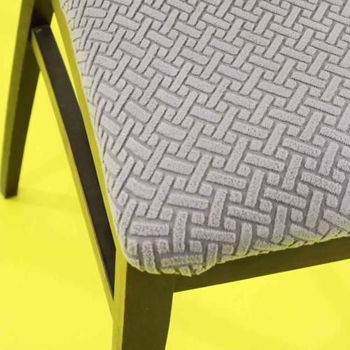 Wooden Chair with Upholstered Seat in Grey Geometric Fabric