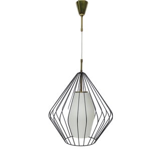 Mid-Century Modern String Pendant Lamp in Glass and Brass, 1950s For Sale