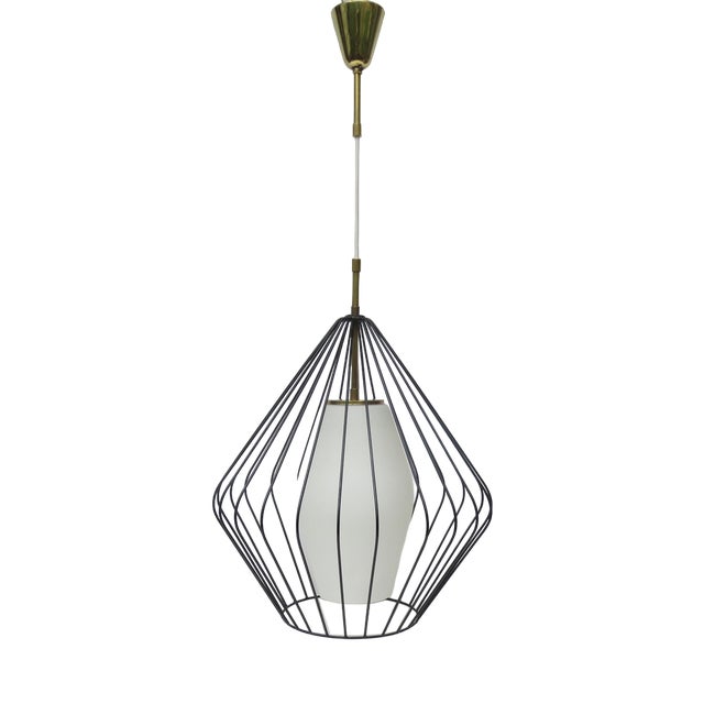 Mid-Century Modern String Pendant Lamp in Glass and Brass, 1950s For Sale