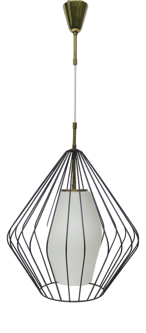 Mid-Century Modern String Pendant Lamp in Glass and Brass, 1950s